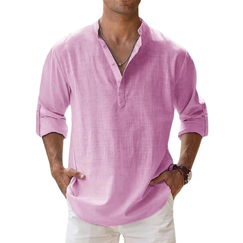 New Cotton Linen Shirts for Men Casual Shirts Lightweight Long Sleeve Henley Beach Shirts Hawaiian T Shirts for Men