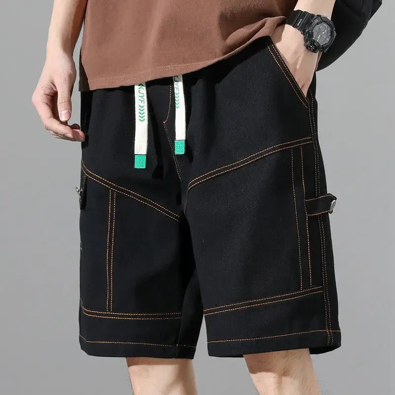 Male Short Pants Solid Bermuda Elastic Waist Men's Cargo Shorts Half Long Cotton Homme Beautiful Vintage Big and Tall Designer