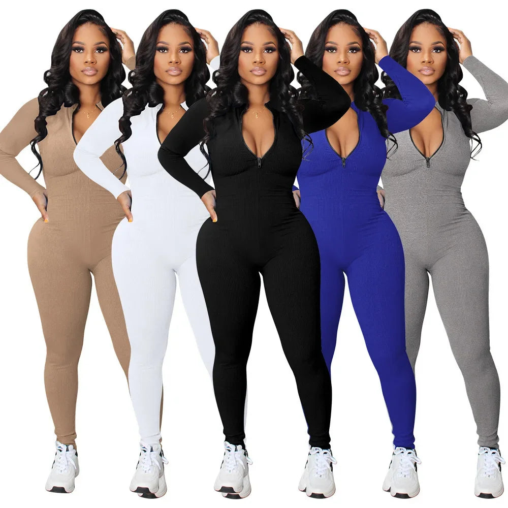 M3112 Women's Jumpsuits Bodysuit Zipper Long Sleeved Yoga Set Suit Gym Push Up Workout Clothes Fitness Sportswear Tracksuit