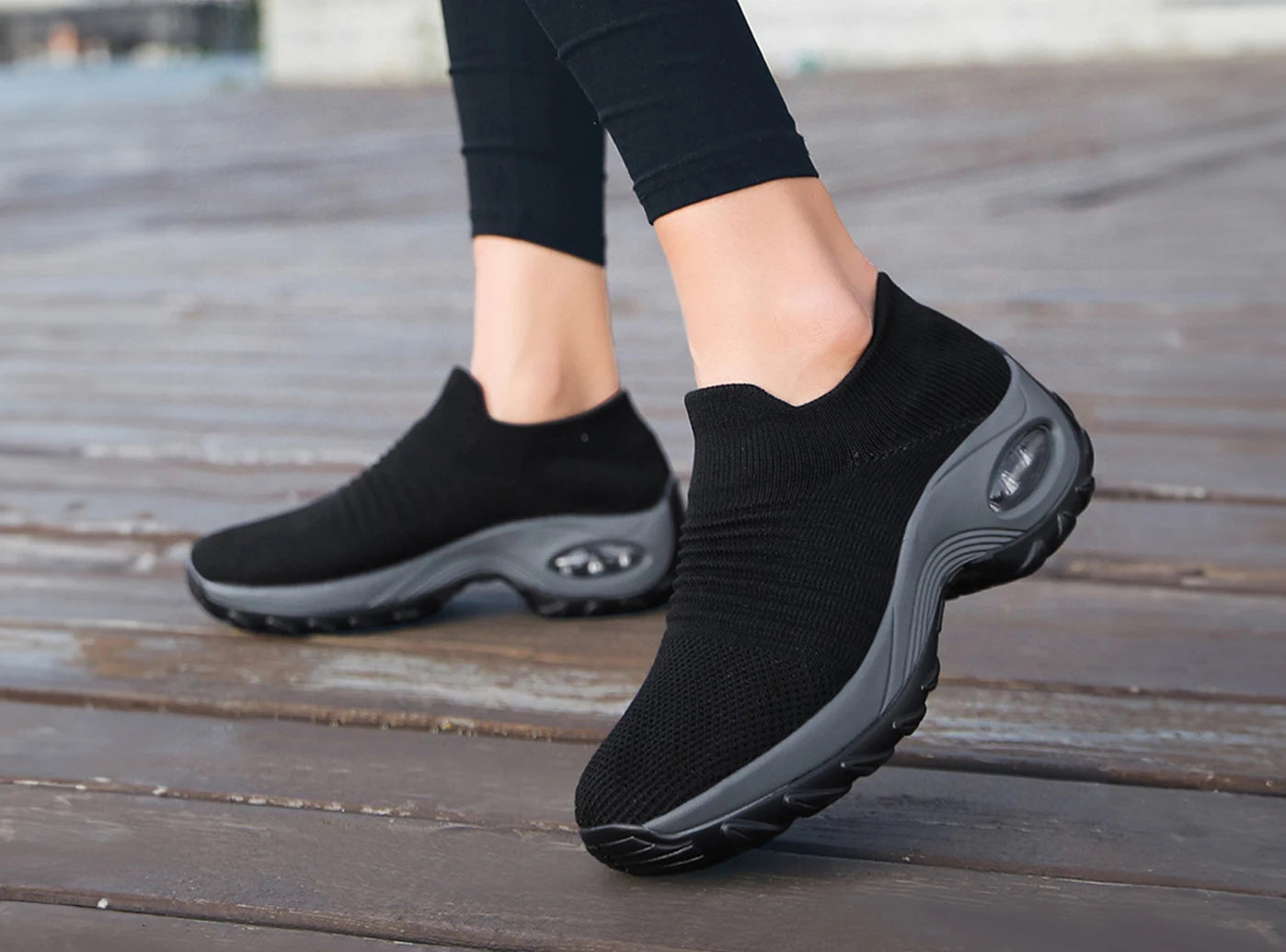 Women's sports shoes slip-on shoes oversocksflying knit air cushion sports shoe lightweight breathable for outdoor sports