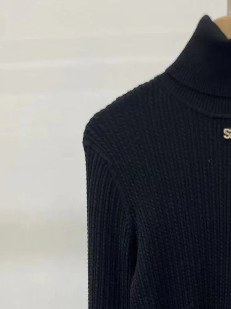 Women Turtleneck Sweater Simple Ribbed Slim Long Sleeve 2024 Early Autumn Female Knitted Bottoming Pullover 5230320