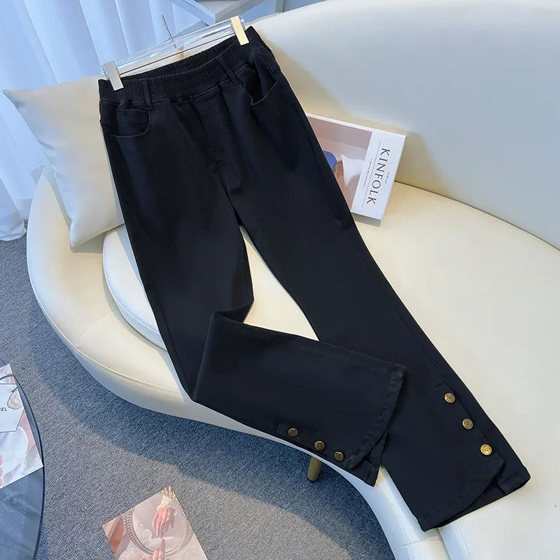 155Kg Plus Size Women's Jeans Hip 150-160 High Waist Casual Loose Flare Pants Trousers Black Black-Gray 5XL 6XL 7XL 8XL 9XL