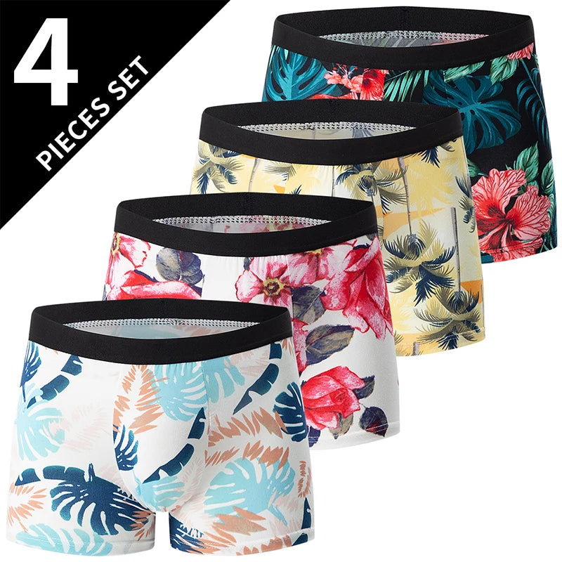 4 Pack men's fashion printed underwear for leisure and comfort, plus size underwear for teenagers, swimming trunks max 5XL.6XL