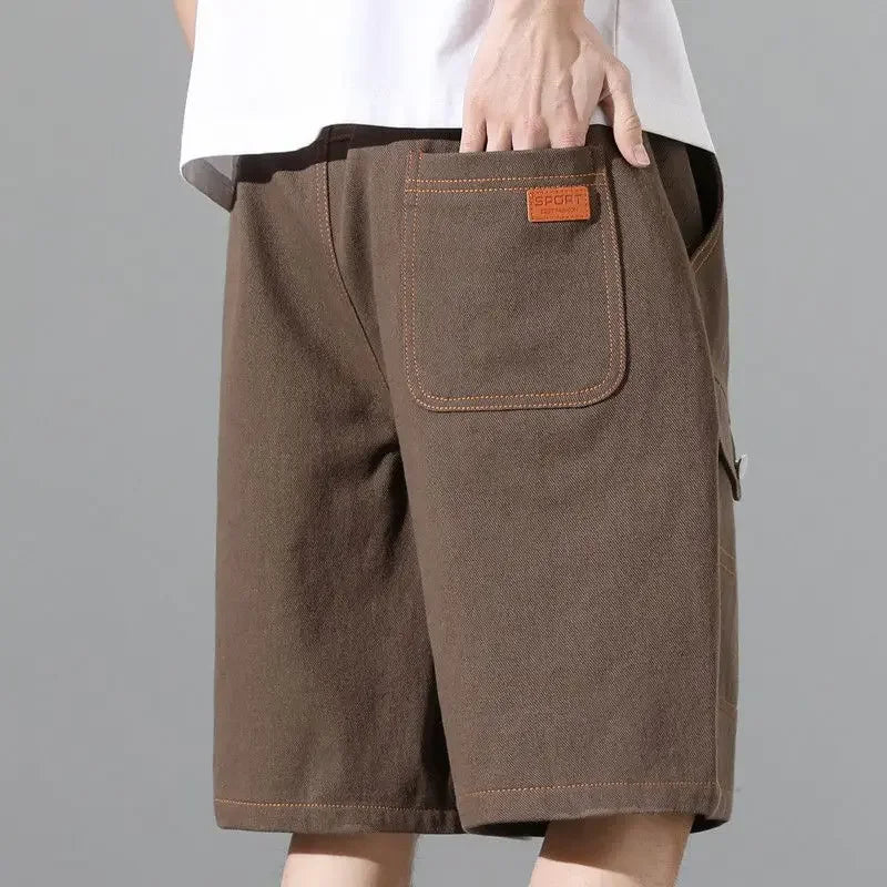 Male Short Pants Solid Bermuda Elastic Waist Men's Cargo Shorts Half Long Cotton Homme Beautiful Vintage Big and Tall Designer