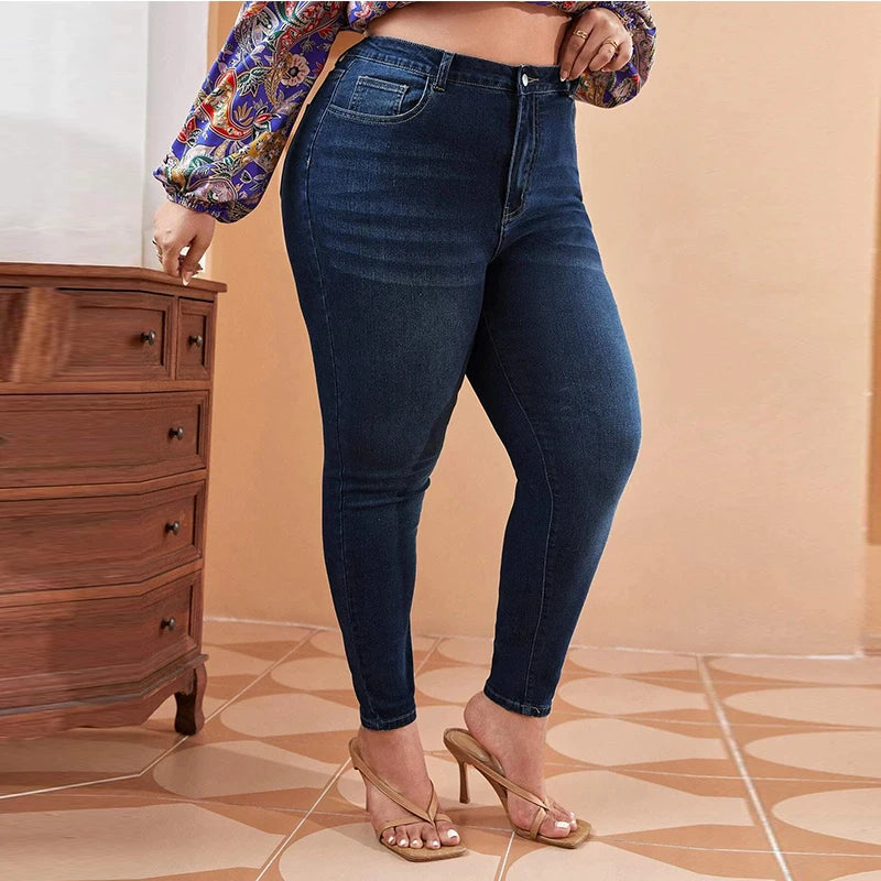 Plus Size Skinny Jeans For Women High Waist Stretch Denim Trousers Mom Jeans Pencil Pants Casual Comfort Trousers Oversize