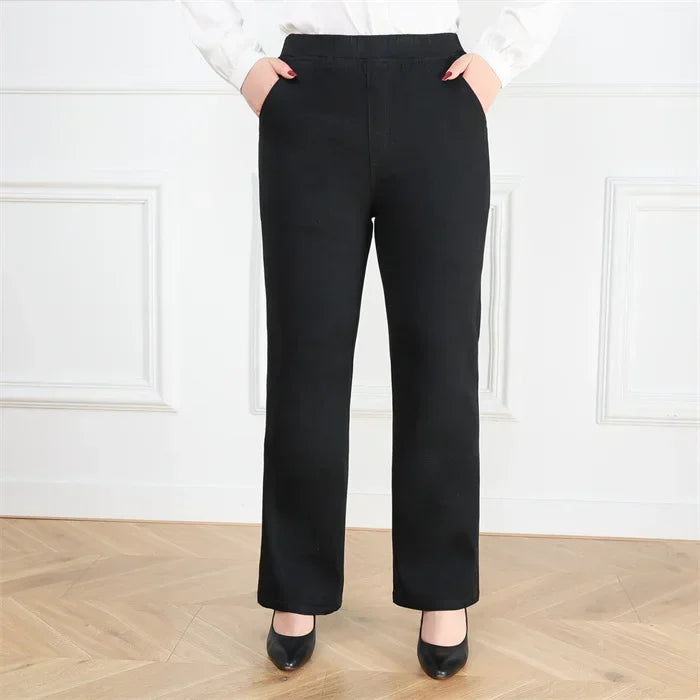 Spring Autumn Women Jeans Black Plus Size 150KG 8XL 9XL High Waist Oversized Trousers Elastic Female Loose Straight Casual Pants