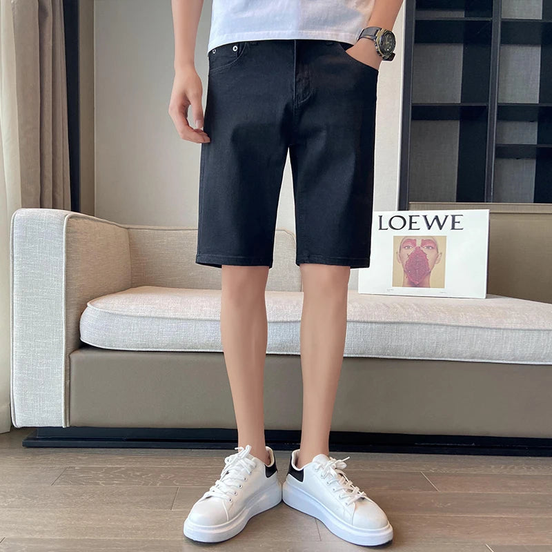 Summer Men's Casual White Denim Shorts White Fashion Ripped Straight Pants Stretch Slimsoft Male Knee Length Hole Short Jeans