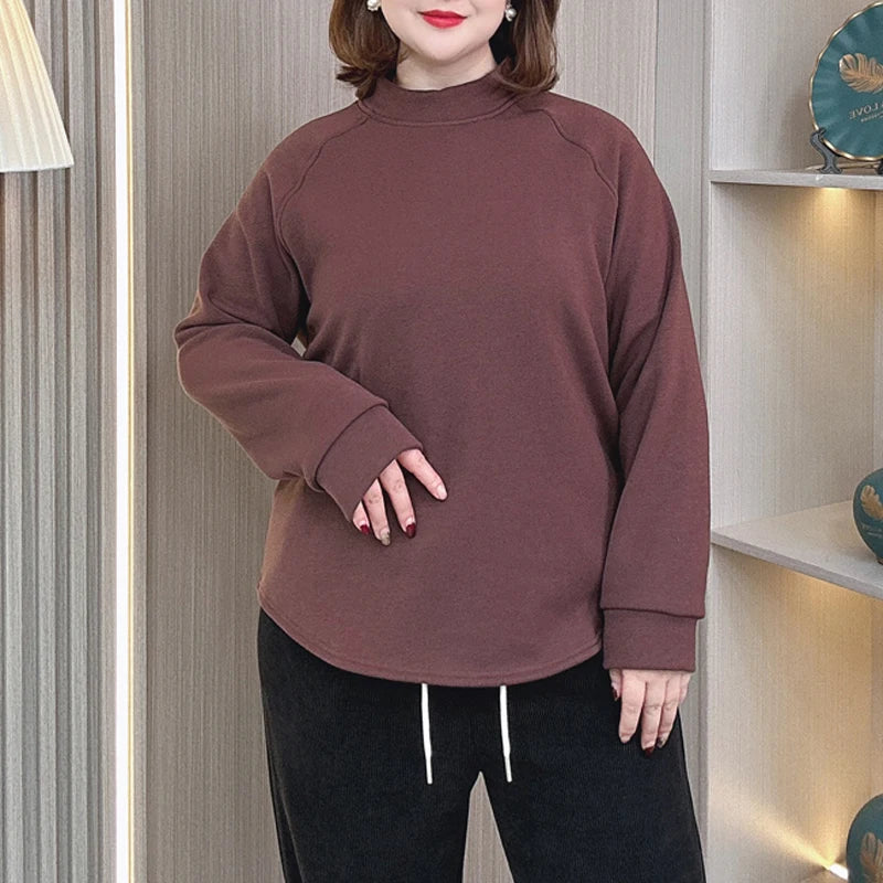 3XL 4XL PLUS SIZE Women's Tops Winter fleece-lined Thicken Hoodie Basic Solid Color Sweatshirt 618