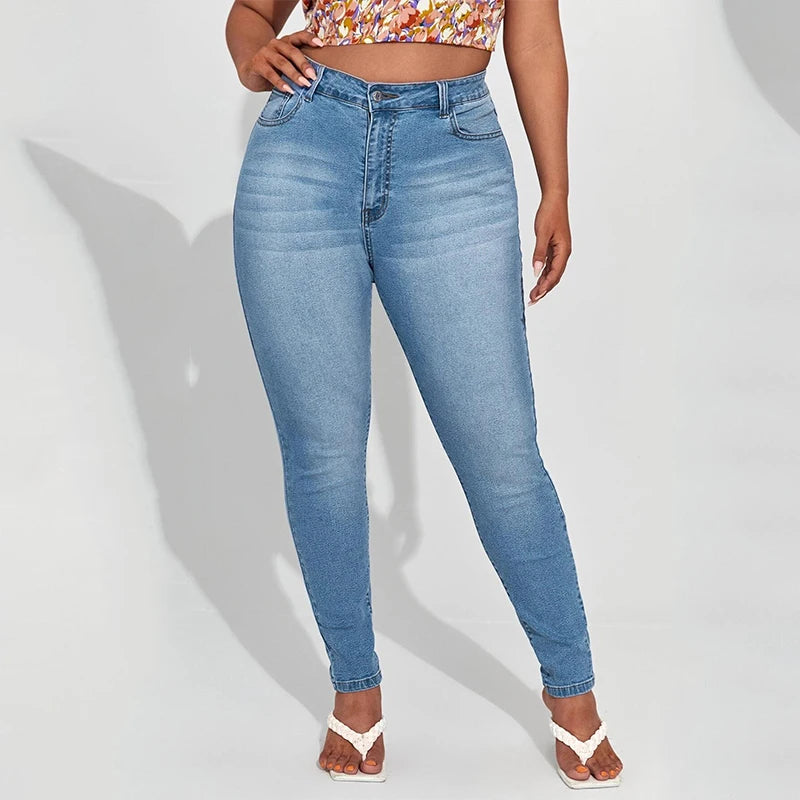 Plus Size Skinny Jeans For Women High Waist Stretch Denim Trousers Mom Jeans Pencil Pants Casual Comfort Trousers Oversize