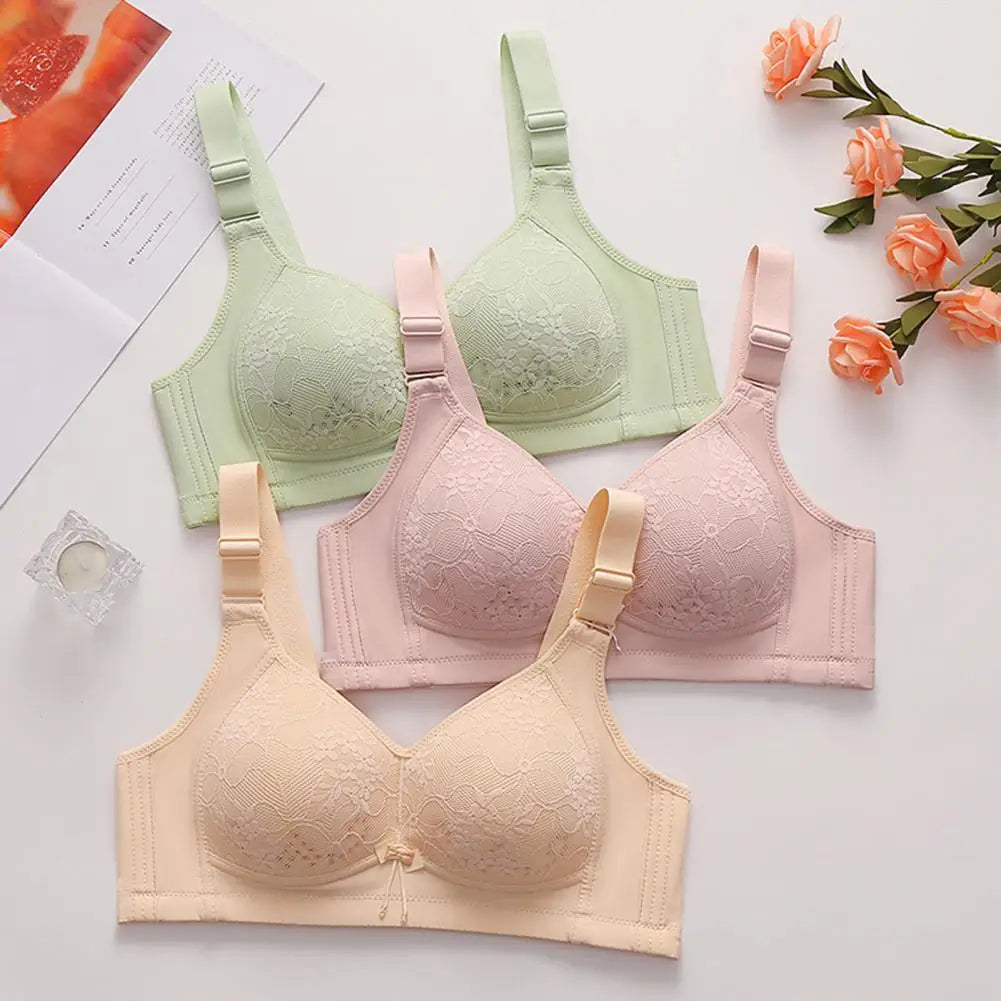 Women Bra Adjustable Strap Lace Floral Embroidery Maximum Comfort Shockproof Push-up Wireless Yoga Daily Bra Undergarment