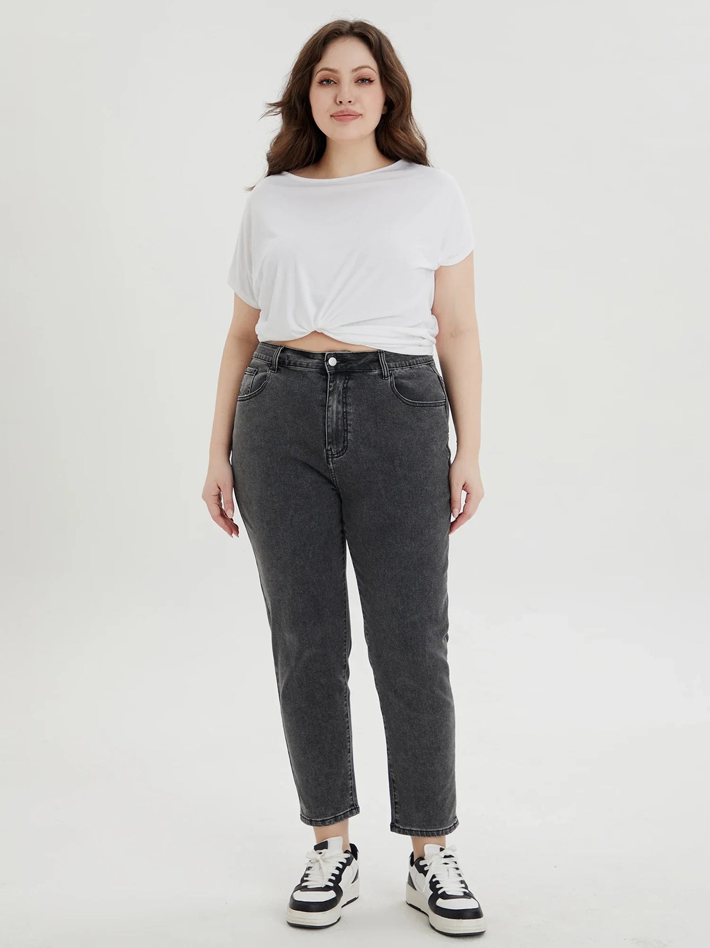 Plus Size Gray Jeans for Women High Waist Denim Jeans Pants Harem Stretchy Tapered Slim Women Pants 100kgs High Stretchy Pants