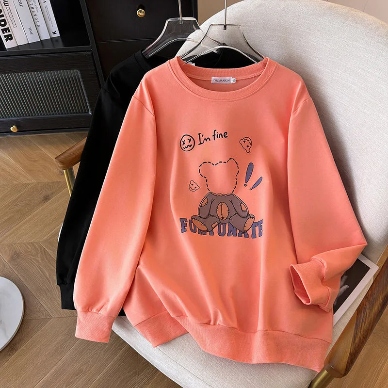 170Kg Plus Size Women's Bust 170 Spring Autumn Loose Round Neck Bear Sweatshirt Long Sleeve Casual Top 6XL 7XL 8XL 9XL 10XL 11XL