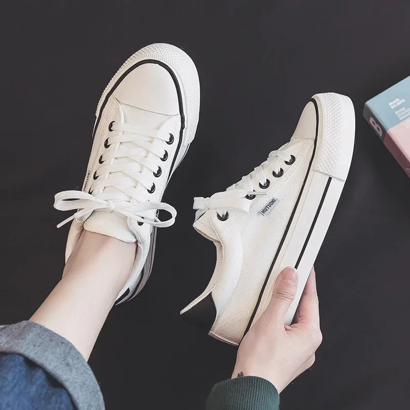 Shoes For Women Low-Top Vulcanized Canvas Platform Sneakers Black Flats Tennis Female Classic Student Small Couples Skateboard