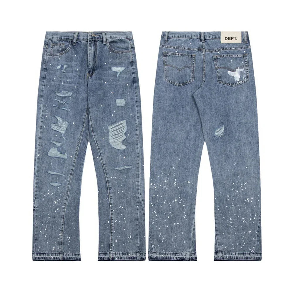 Dept Print Fashion Brand Jeans Spring and Summer Loose Casual Sports Denim Pants for Men and Women