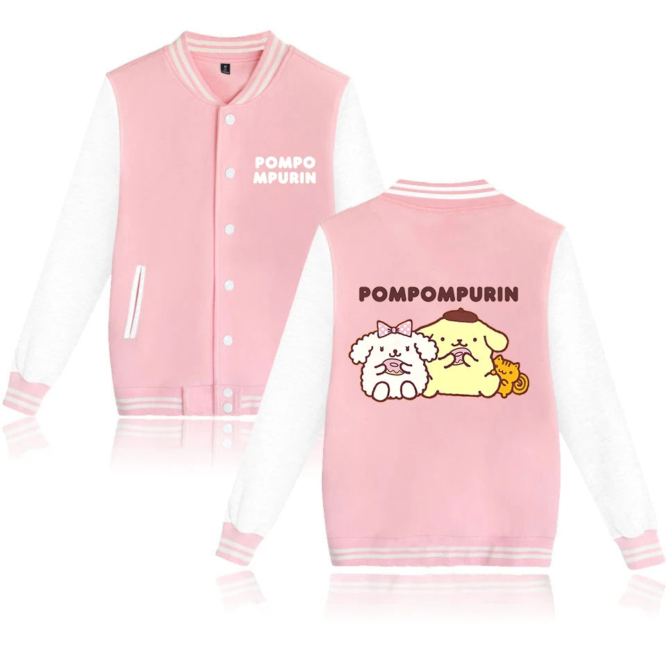 Pompompurin Varsity Baseball Bomber Jackets Men Women Clothes Streetwear Kids Boys Girls Harajuku Jacket Single Coats