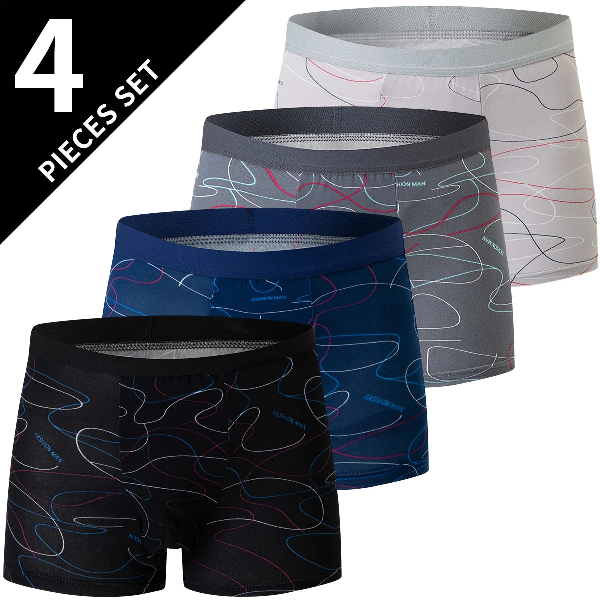 4 Pack men's fashion printed underwear for leisure and comfort, plus size underwear for teenagers, swimming trunks max 5XL.6XL