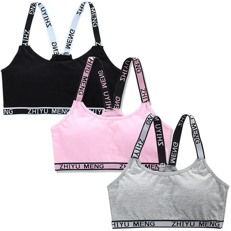 3PC Girls Sport Underwear Cotton Underwear for Girl Children Training Bra Young Girls Bra Teenager Undergarments 8-18years