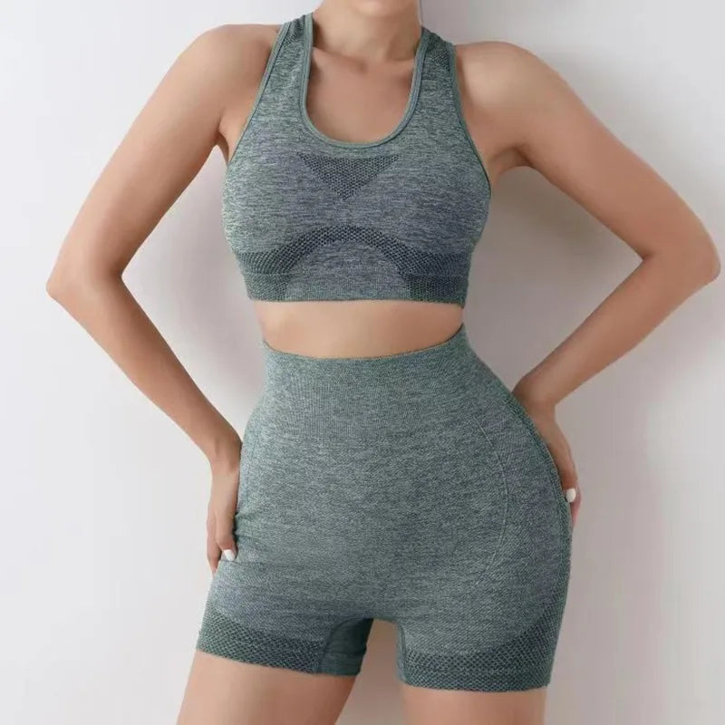 Seamless Women Yoga Set Workout Shirts Sport Shorts Bra Gym Suits Fitness Shorts Crop Top High Waist Running Sports Sets