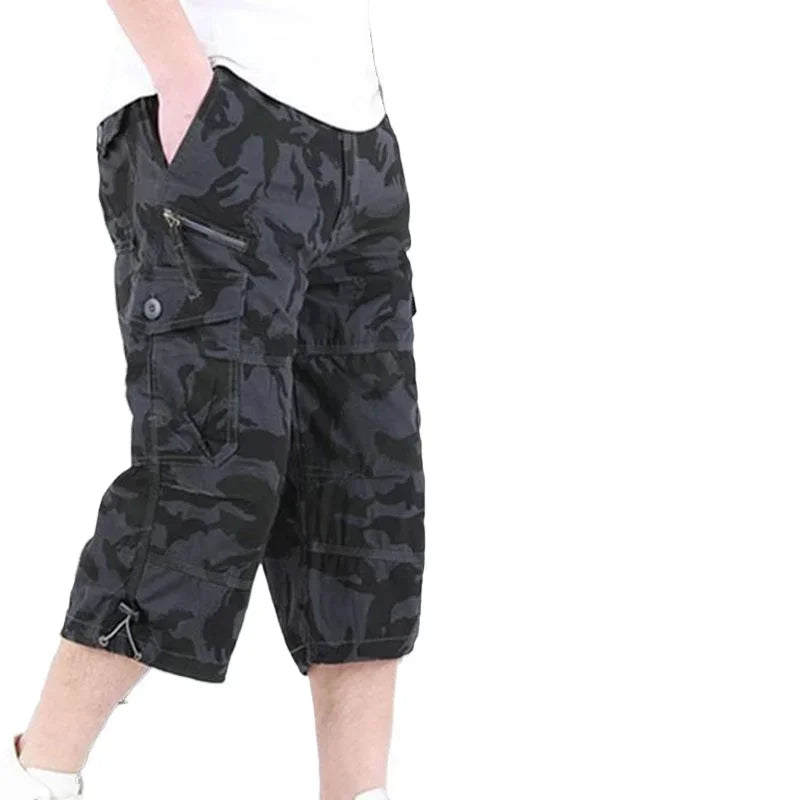 Custom LOGO cropped pants men's cotton material overalls medium pants men's loose and thin multi-pocket sports casual shorts