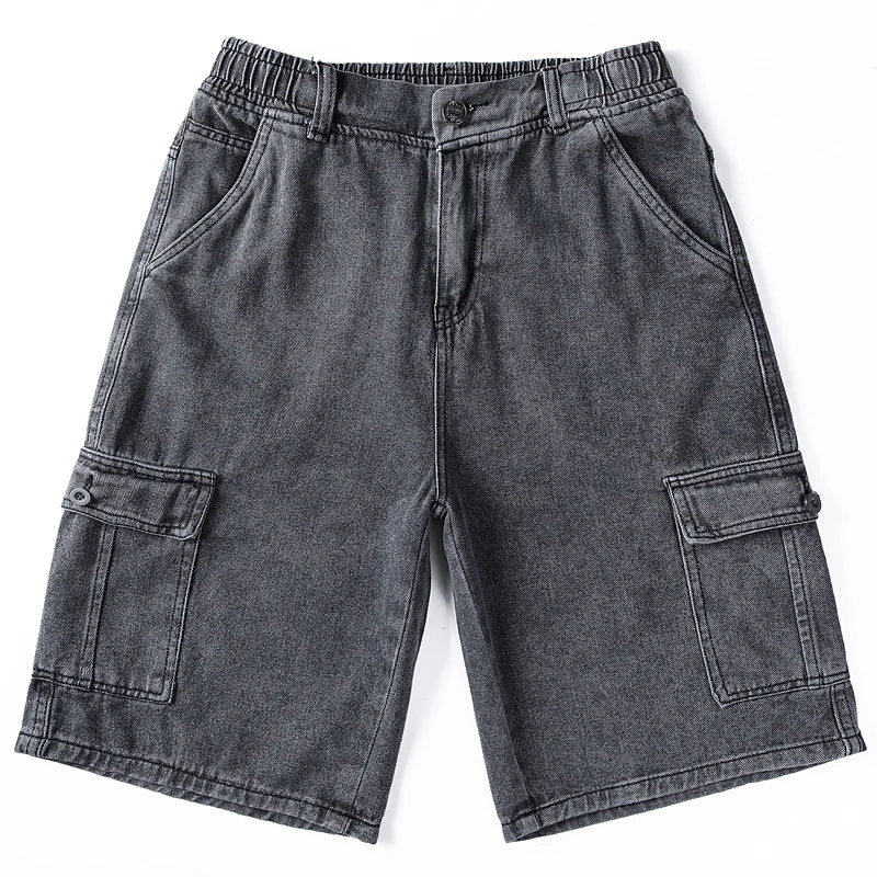 Denim Shorts for Men's Cargo Pants Large Pockets Casual Fashion Wide Short Pants Baggy Bermuda Jeans Male Beach Pants