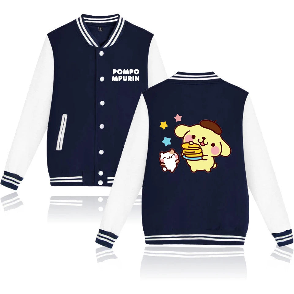 Pompompurin Varsity Baseball Bomber Jackets Men Women Clothes Streetwear Kids Boys Girls Harajuku Jacket Single Coats