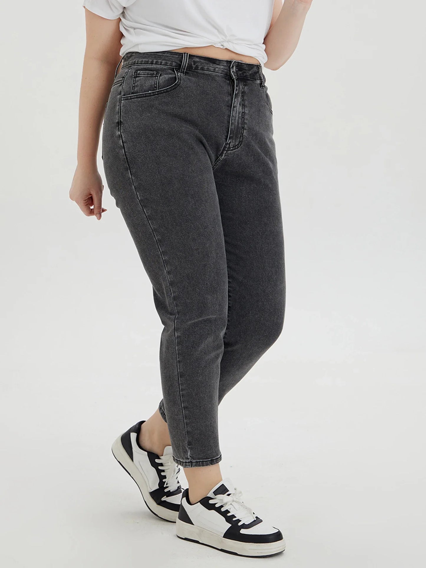 Plus Size Gray Jeans for Women High Waist Denim Jeans Pants Harem Stretchy Tapered Slim Women Pants 100kgs High Stretchy Pants