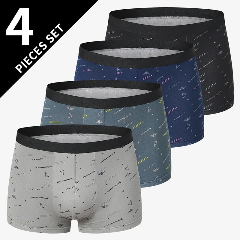 4 Pack men's fashion printed underwear for leisure and comfort, plus size underwear for teenagers, swimming trunks max 5XL.6XL