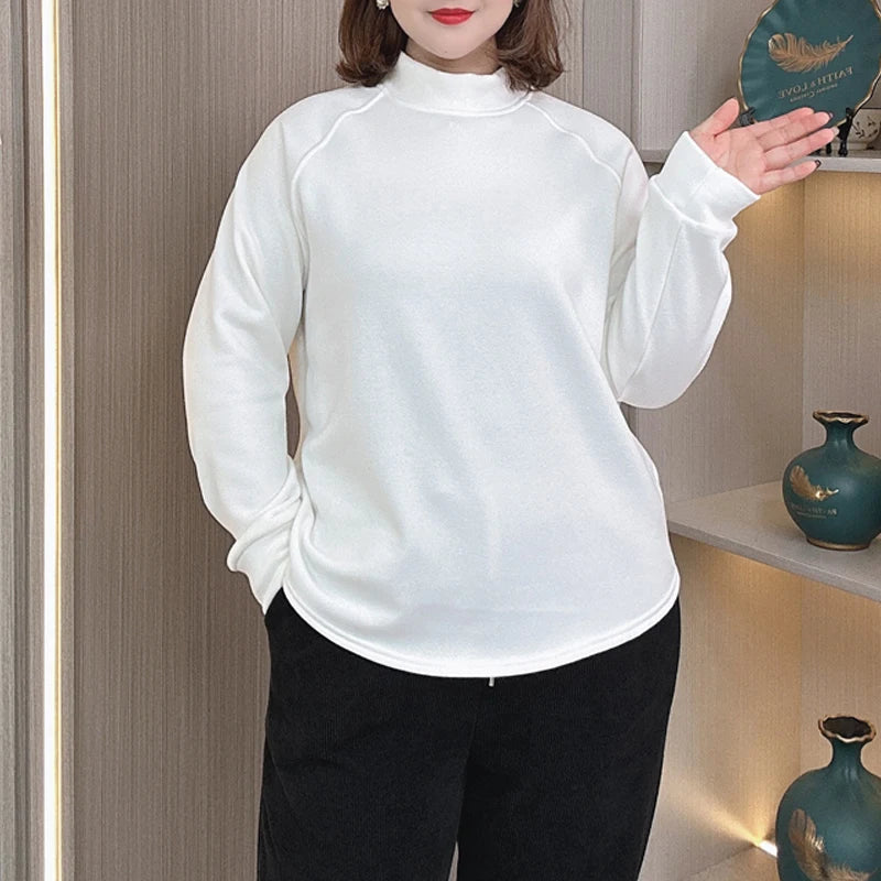 3XL 4XL PLUS SIZE Women's Tops Winter fleece-lined Thicken Hoodie Basic Solid Color Sweatshirt 618