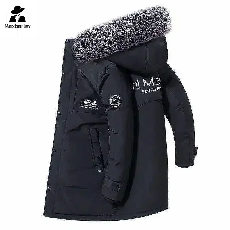 New Winter Down Jacket Men's Long Fashion Thickened Large Fur Collar Windproof Warm White Duck Down Parka Men Luxury Hooded Coat