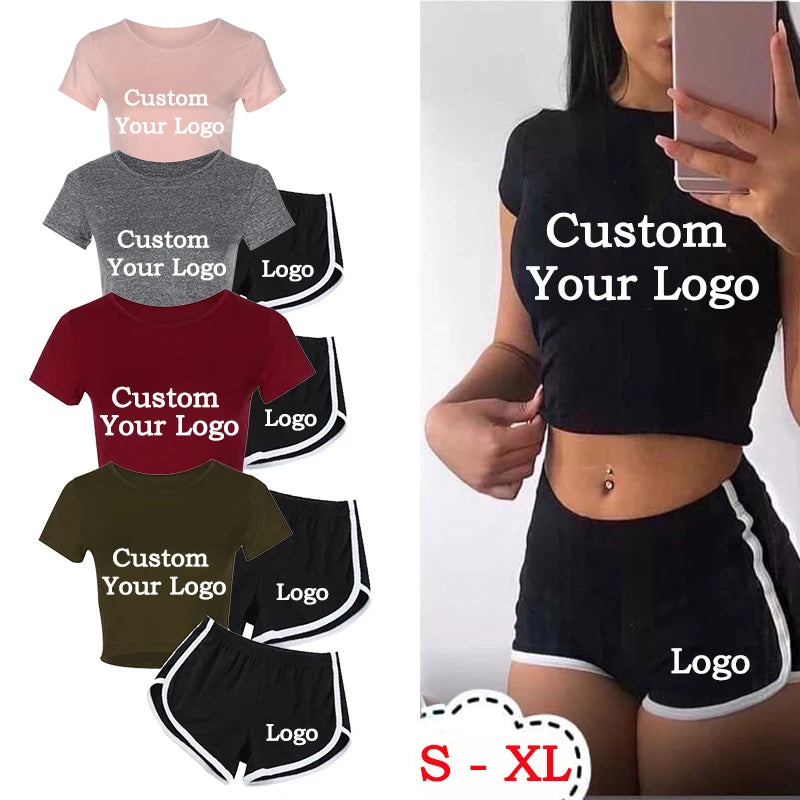 Women Fashion Print Clothes Short Sleeve T-shirt and Shorts Summer Sport Wear Yoga Gym Lady Clothes Suit Customize your logo