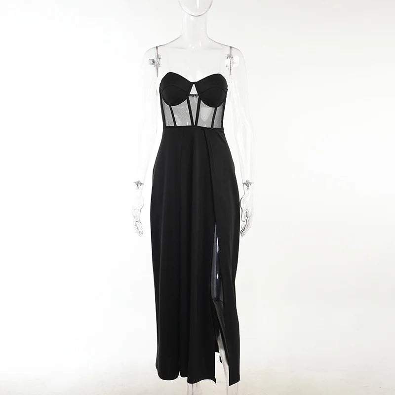 Summer Tube Top Corset Dress Black Sexy Slit Dress Female Temperament Commuter Long Skirt European And American New Products