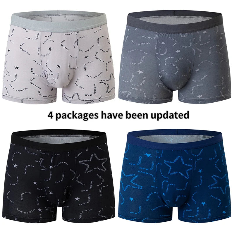 4 Pack men's fashion printed underwear for leisure and comfort, plus size underwear for teenagers, swimming trunks max 5XL.6XL