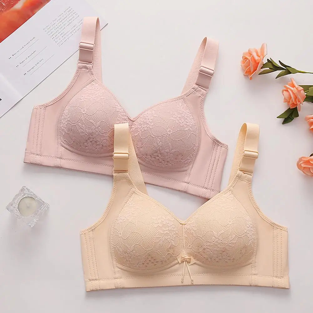 Women Bra Adjustable Strap Lace Floral Embroidery Maximum Comfort Shockproof Push-up Wireless Yoga Daily Bra Undergarment