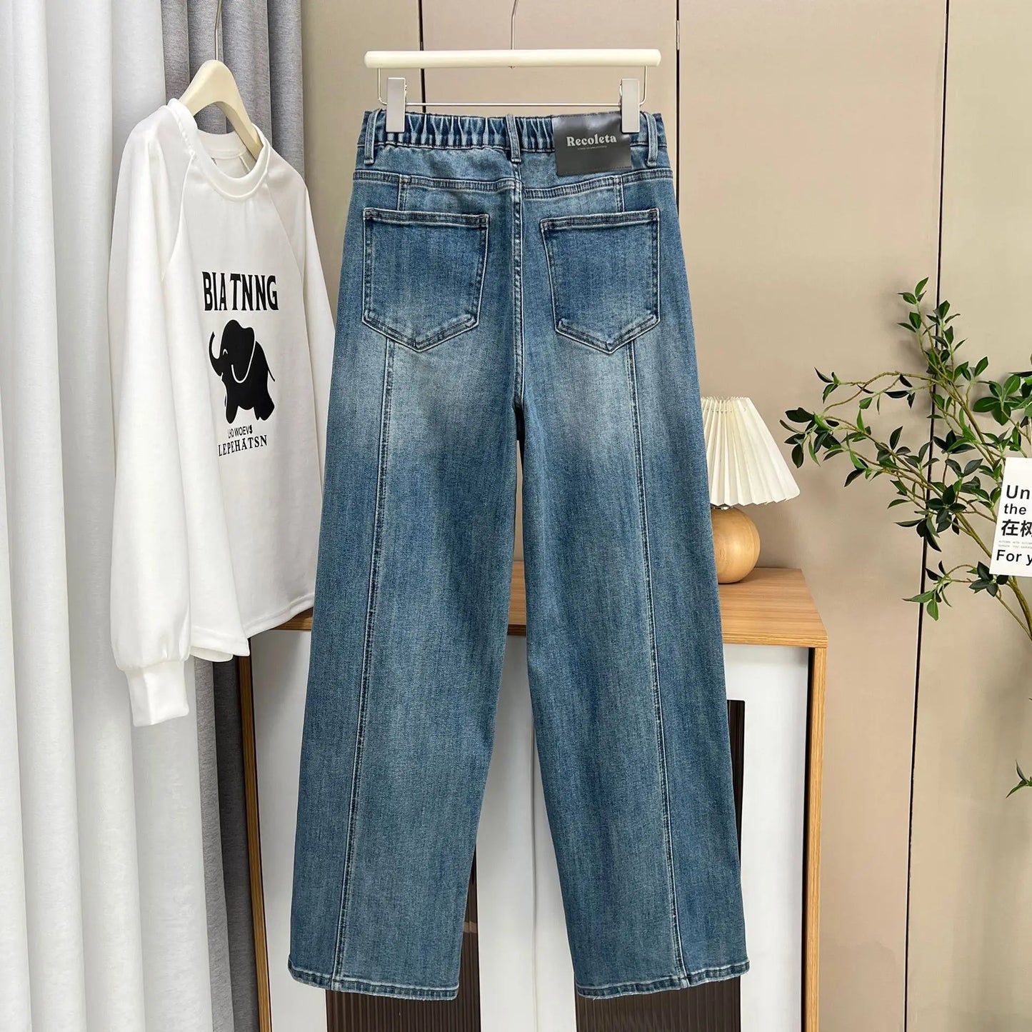 Plus Size Women's High Waist Drawstring Wide Leg Jeans 2025 Spring Fall Premium Slimming Narrow Straight Leg Casual Pants