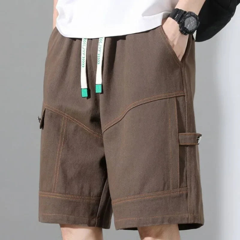 Male Short Pants Solid Bermuda Elastic Waist Men's Cargo Shorts Half Long Cotton Homme Beautiful Vintage Big and Tall Designer