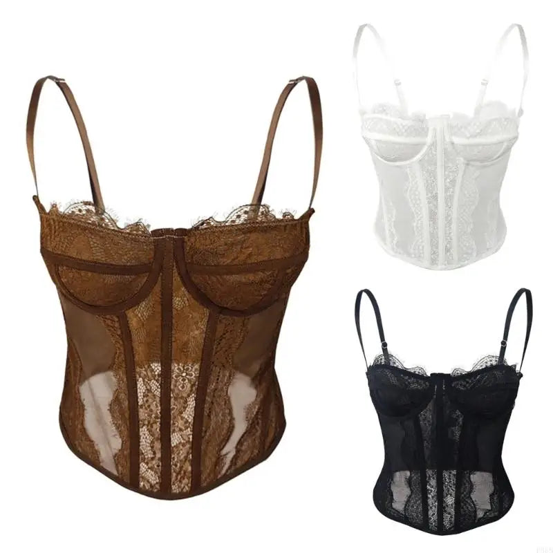 P88B Elegant Black Supportive Undergarment High Elasticity Fabric Lace Corset Top for Daily Wear and Special Occasion