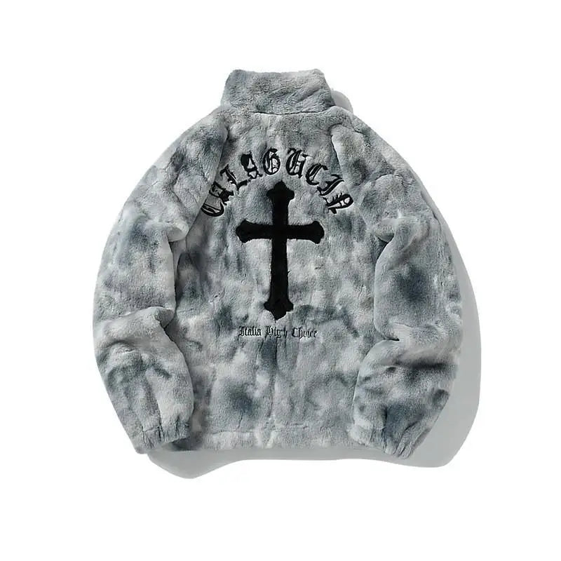 Gothic Letter Embroidery Imitation Rabbit Fur Artificial Fur Male Street Loose Autumn And Winter Warm Jacket Male