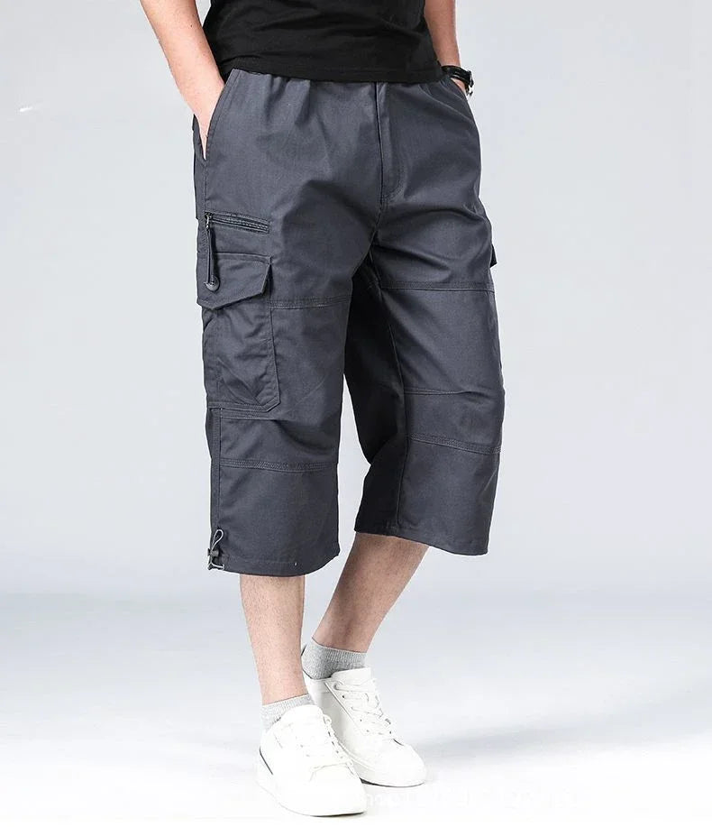 Custom LOGO cropped pants men's cotton material overalls medium pants men's loose and thin multi-pocket sports casual shorts