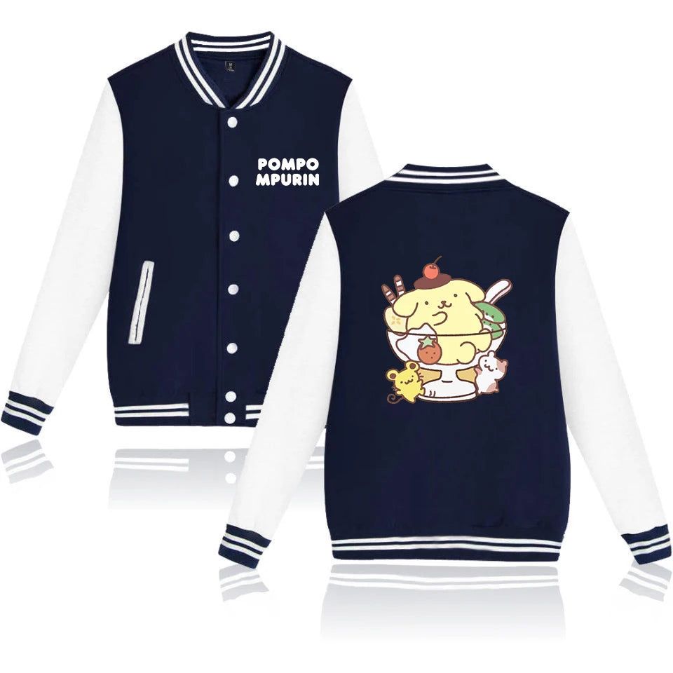 Pompompurin Varsity Baseball Bomber Jackets Men Women Clothes Streetwear Kids Boys Girls Harajuku Jacket Single Coats