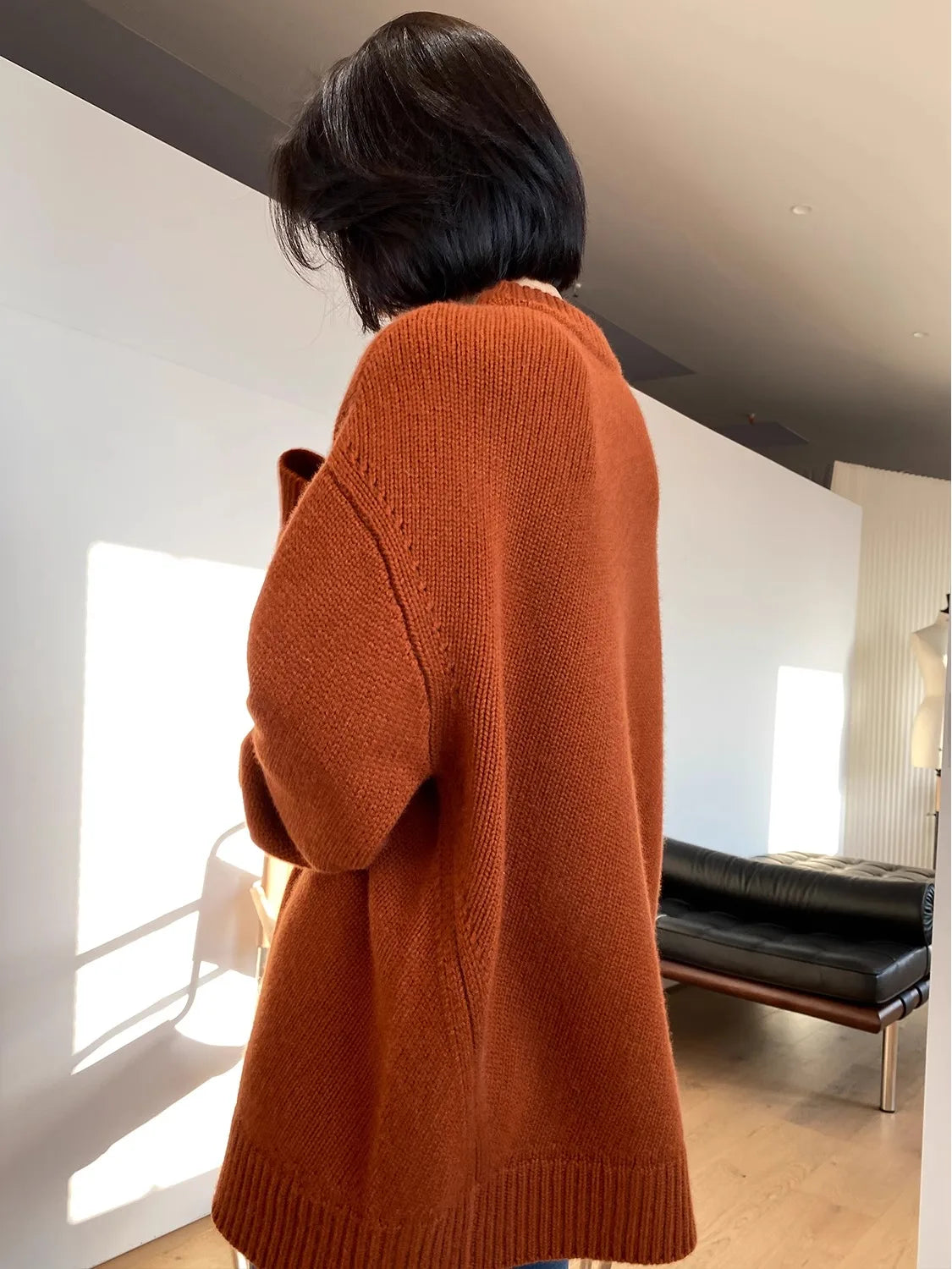 High-end series!  Round neck 100% pure cashmere sweater pullover silhouette sweater women's thick loose knit