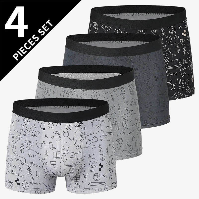 4 Pack men's fashion printed underwear for leisure and comfort, plus size underwear for teenagers, swimming trunks max 5XL.6XL