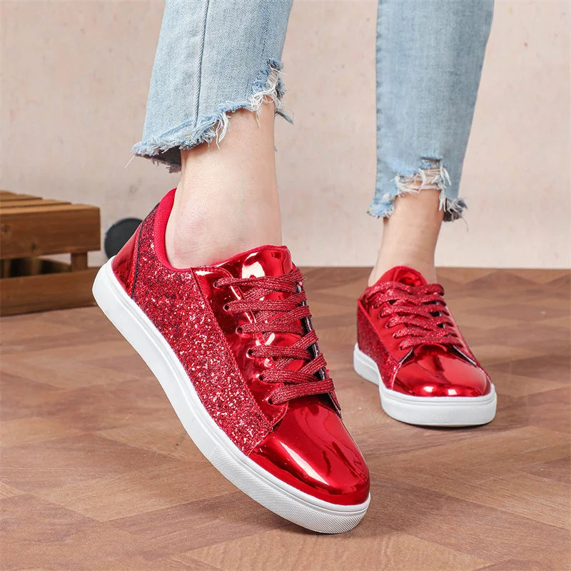 Hot Fashion Red Women's Sneaker Comfortable Flat Low Cut Casual Sneaker Shoes Women Autumn Mirrors Plus Size 46 Skateboard Shoes