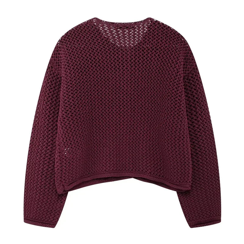 TRAF Knitted Sweater Cardigan For Women Autumn Long Sleeve Cropped Cardigans Ladies Outerwears Winter Button Knit Sweater