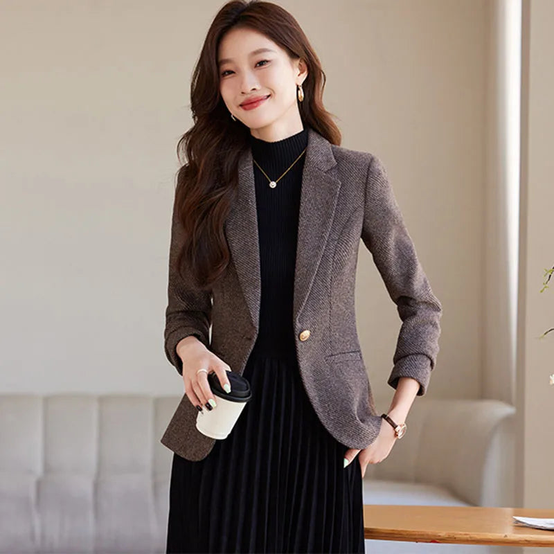 Women Casual Long Sleeve Slim Blazer Temperament Coat Fashion 2024 New Spring Autumn Ladies Office Suit Jacket Female Outerwear