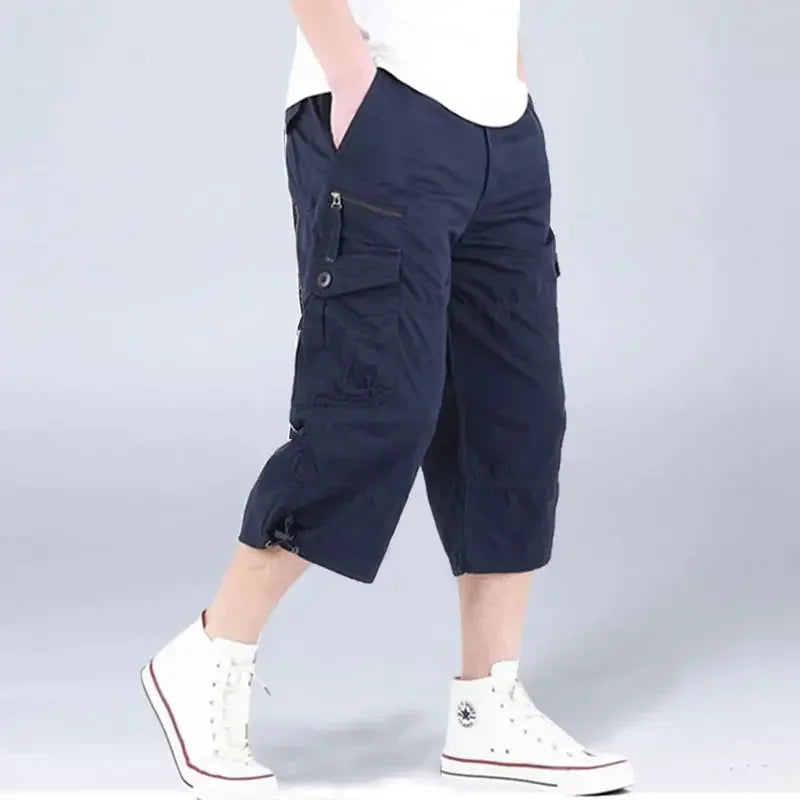 Custom LOGO cropped pants men's cotton material overalls medium pants men's loose and thin multi-pocket sports casual shorts