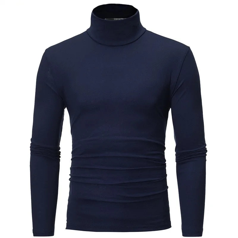 Autumn Winter Men's High Neck T-shirt Slim Fit Fashion High Elastic Long Sleeve Casual Breathable Apparel Pullover Thermal Tops