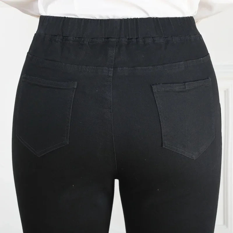 Spring Autumn Women Jeans Black Plus Size 150KG 8XL 9XL High Waist Oversized Trousers Elastic Female Loose Straight Casual Pants