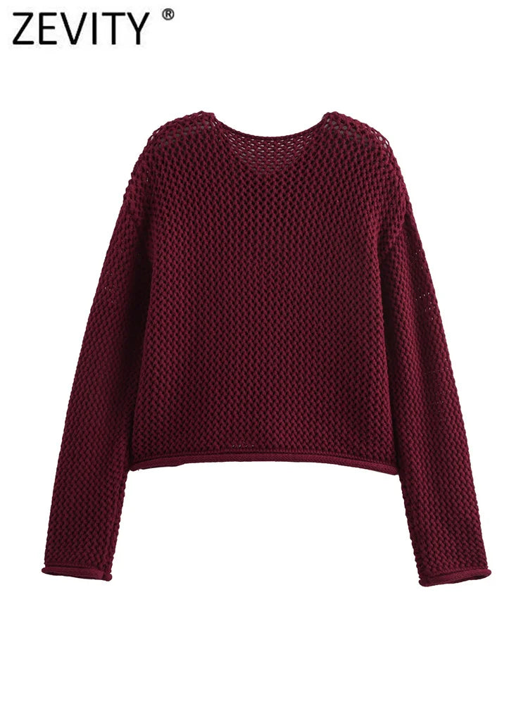 Zevity New Women O Neck Coarse Needle Long Sleeved Knitted Sweater Jacket Female Chic Pockets Design Crop Coats Chic Tops CT6280