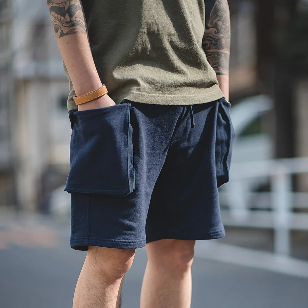 Maden Men's Japanese P44 Knitted Shorts Large Pockets Sports Amekaji Short Pants Summer Uncle Fu Workwear Tactical Cargo Shorts