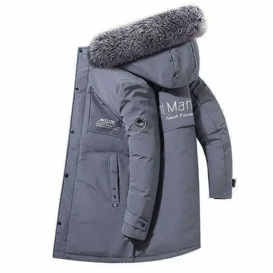 New Winter Down Jacket Men's Long Fashion Thickened Large Fur Collar Windproof Warm White Duck Down Parka Men Luxury Hooded Coat